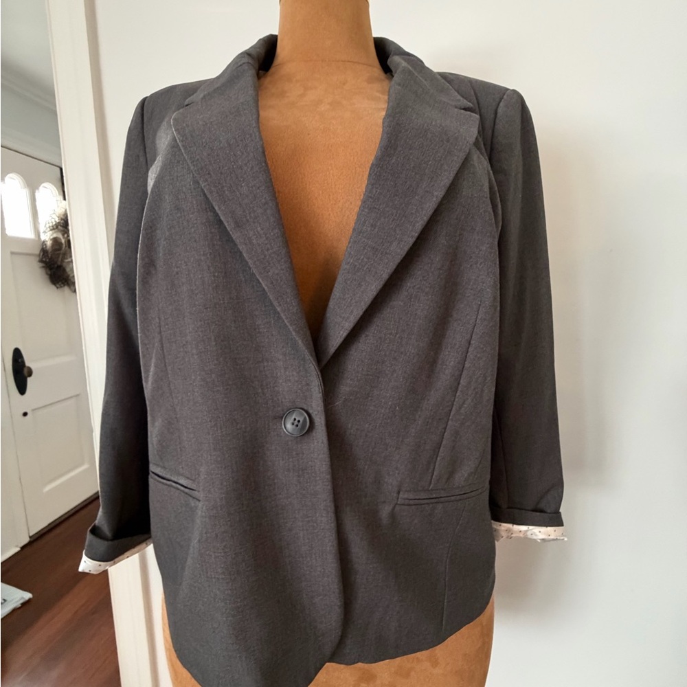 Kensie Rebekah Crepe Stretch Blazer Jacket XL 12 14 Gray